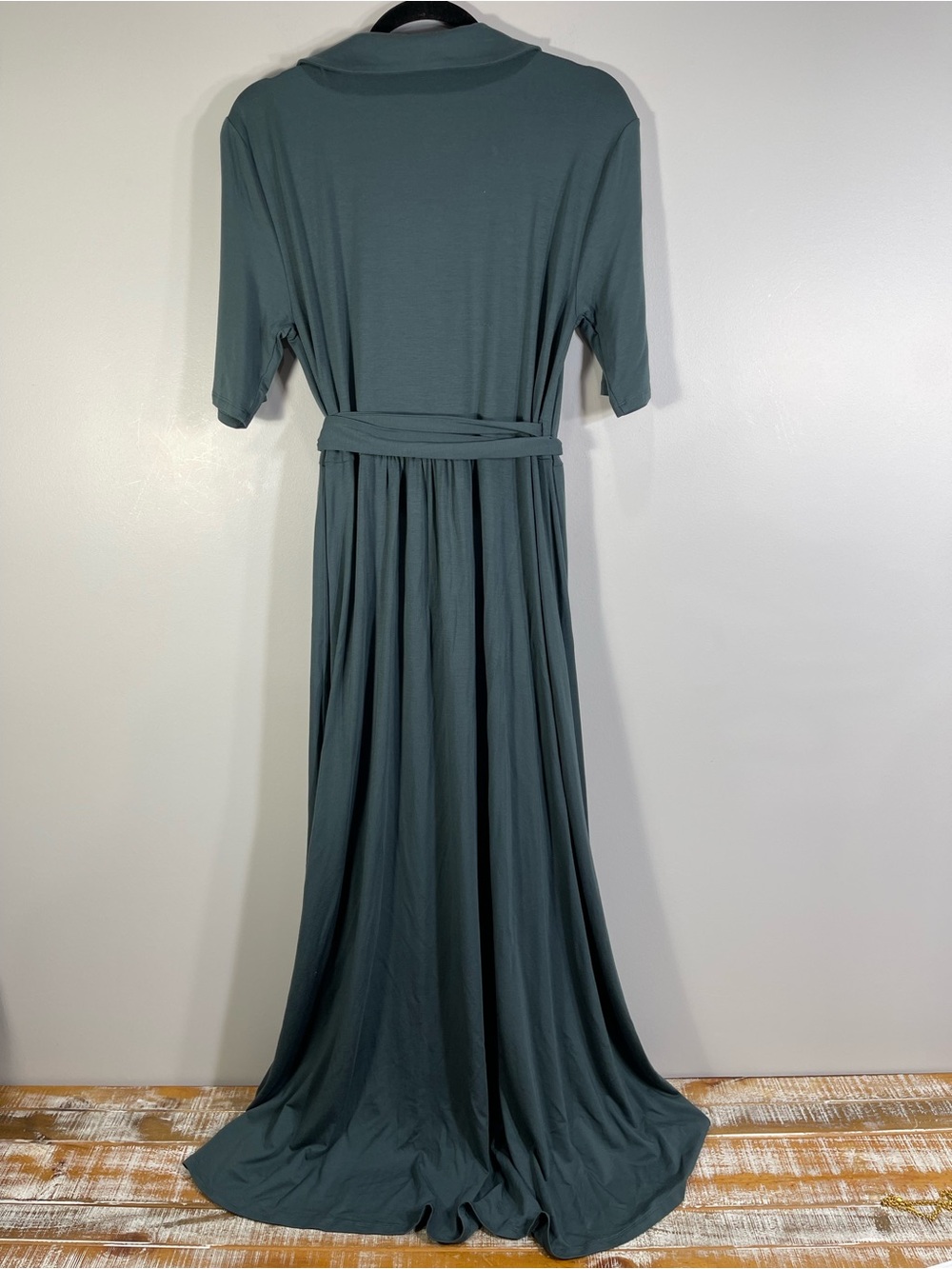 Quince Tencel Jersey Midi Wrap Dress Size L Color Dark Olive - Picture 8 of 11
